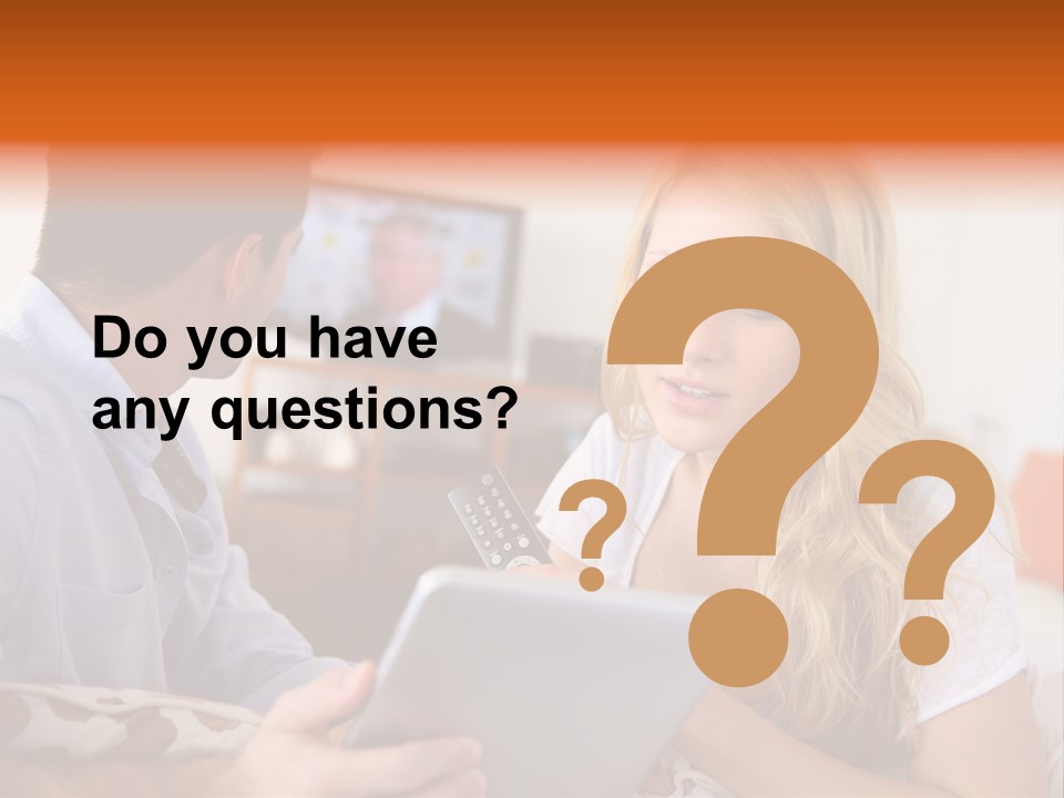 A Man And A Woman Sitting On A Couch Looking At A Remote Control PowerPoint Template