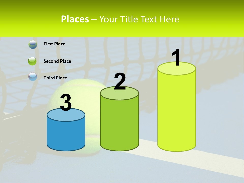 A Tennis Ball On A Blue Tennis Court PowerPoint Template