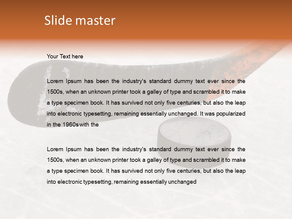 A Hockey Goalie's Hockey Stick And Puck On The Ice PowerPoint Template