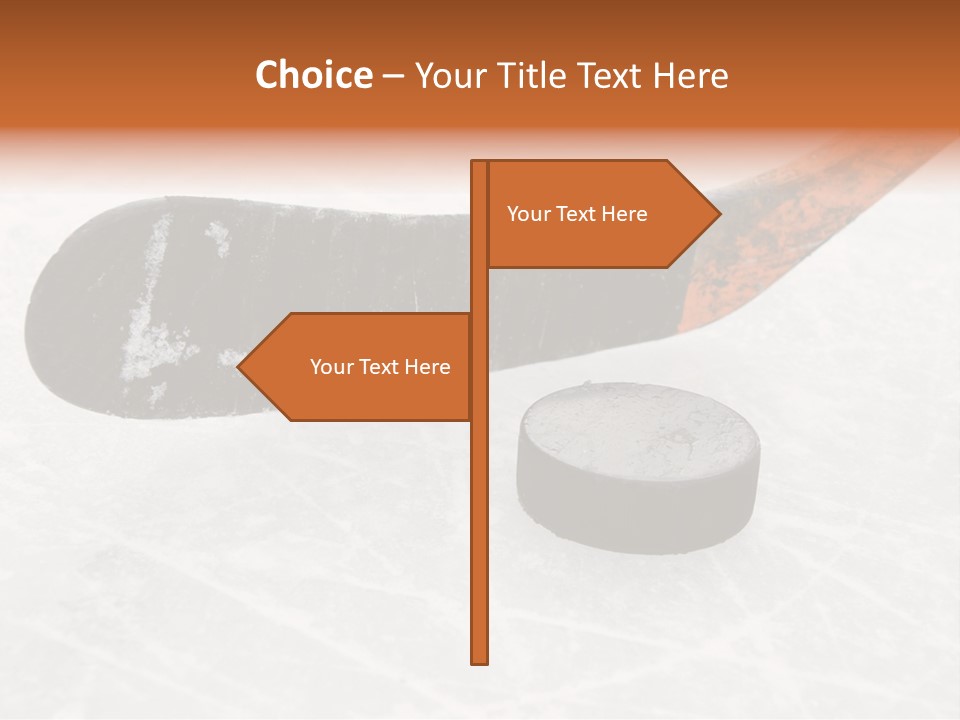 A Hockey Goalie's Hockey Stick And Puck On The Ice PowerPoint Template