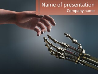 A Hand Reaching Out To A Robotic Hand PowerPoint Template