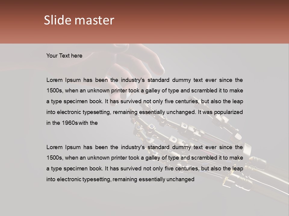 A Hand Reaching Out To A Robotic Hand PowerPoint Template