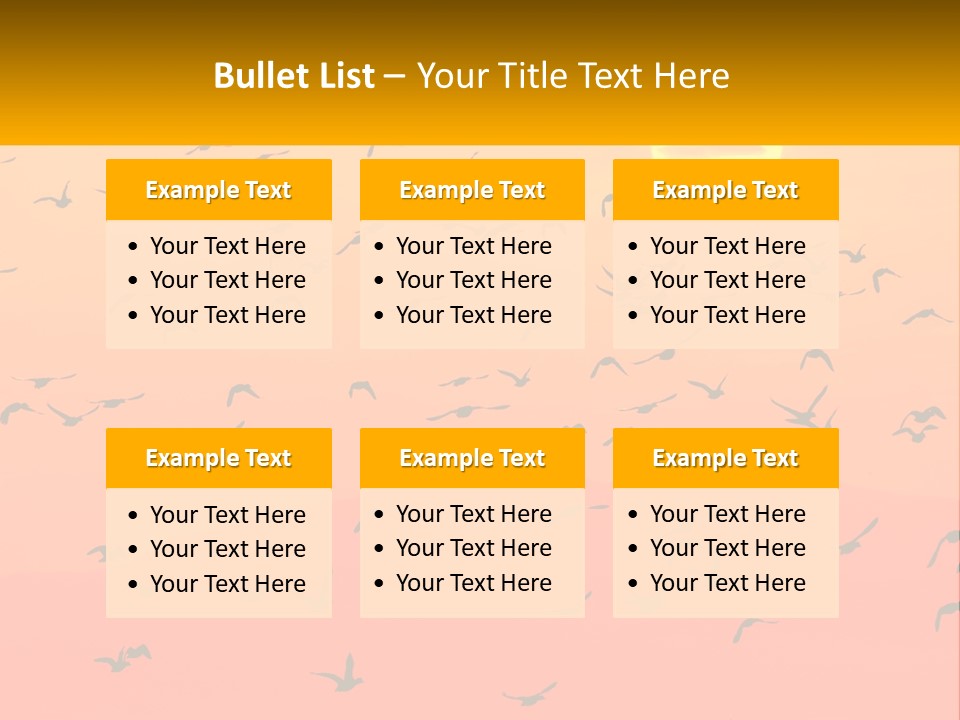 A Flock Of Birds Flying In The Sky At Sunset PowerPoint Template