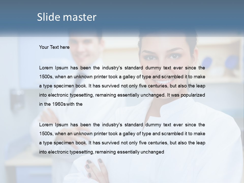 A Woman In A White Lab Coat Standing Next To A Man In A White Lab PowerPoint Template