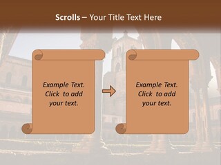 A Large Building With Arches And A Clock Tower PowerPoint Template