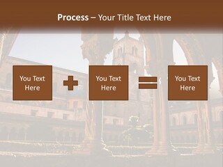 A Large Building With Arches And A Clock Tower PowerPoint Template