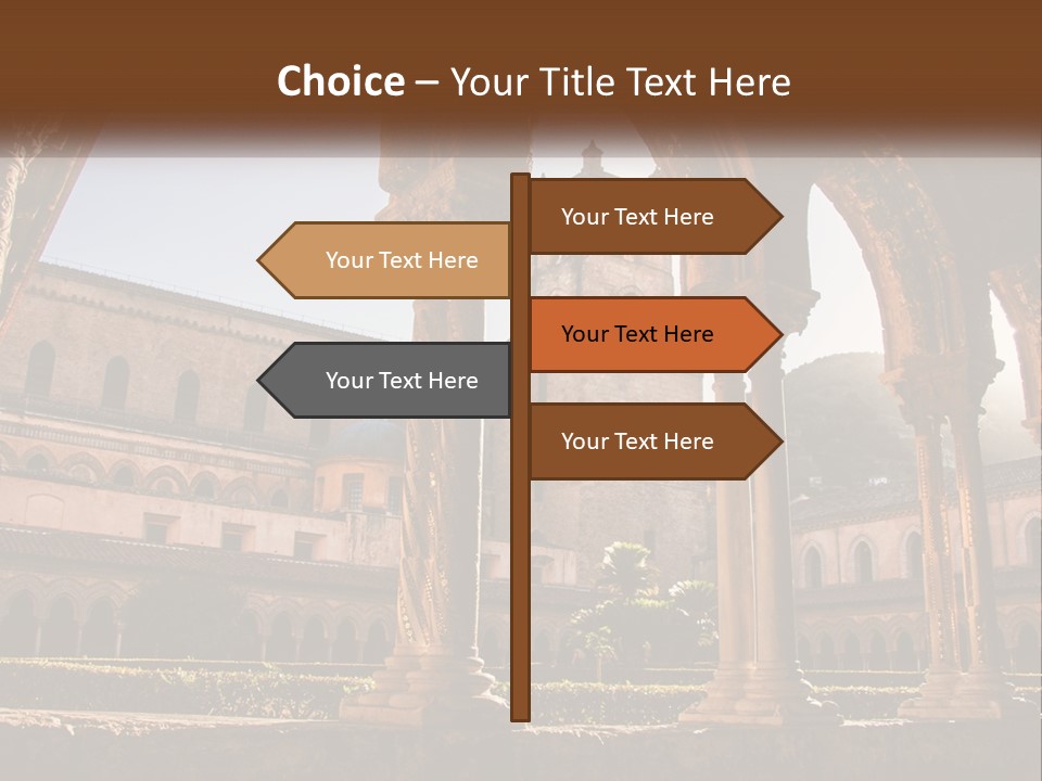 A Large Building With Arches And A Clock Tower PowerPoint Template