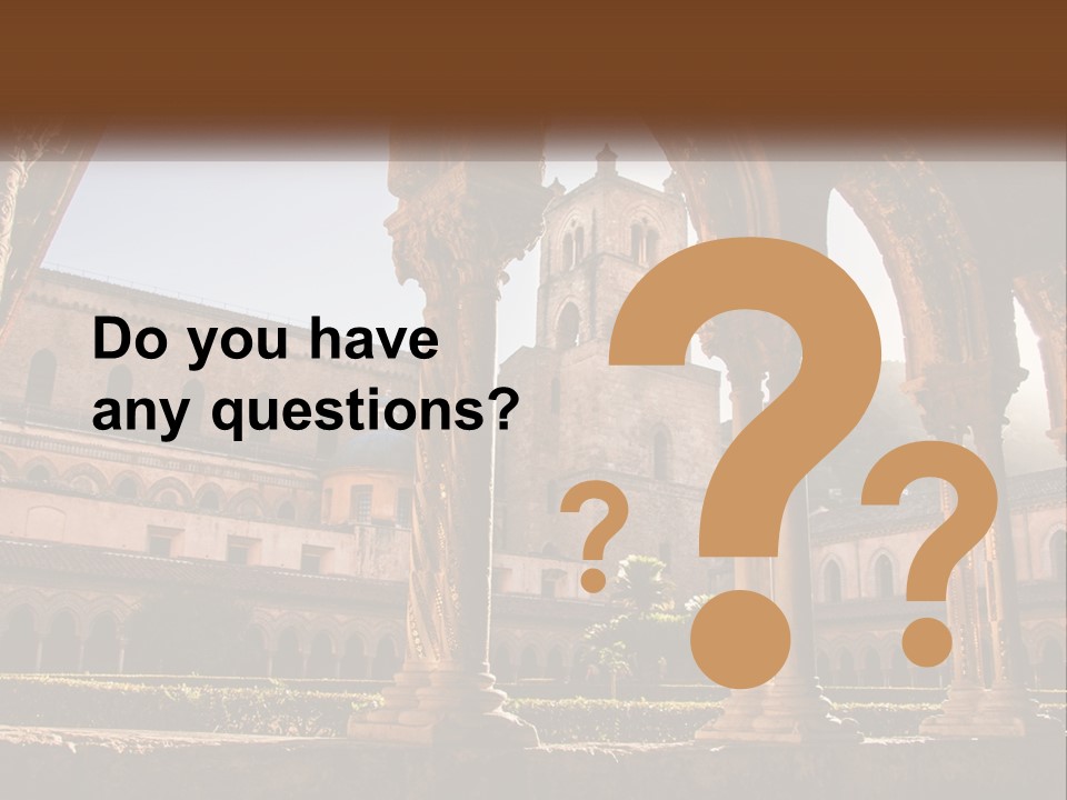 A Large Building With Arches And A Clock Tower PowerPoint Template