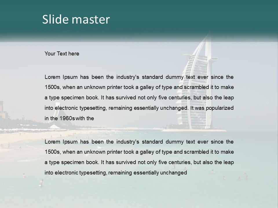 A Picture Of A Beach With A Very Tall Building In The Background PowerPoint Template