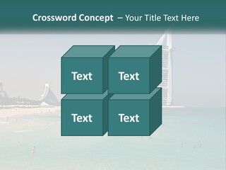 A Picture Of A Beach With A Very Tall Building In The Background PowerPoint Template