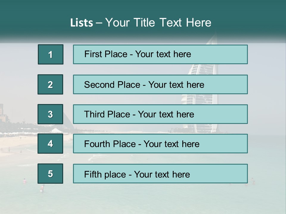 A Picture Of A Beach With A Very Tall Building In The Background PowerPoint Template