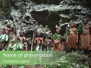A Group Of Native People Standing In Front Of A Cave PowerPoint Template