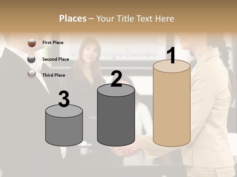 Two People Shaking Hands In Front Of A Group Of People PowerPoint Template