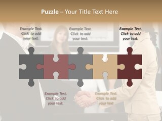 Two People Shaking Hands In Front Of A Group Of People PowerPoint Template