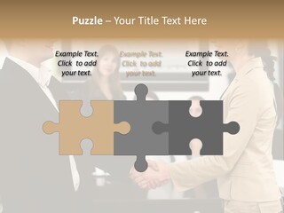 Two People Shaking Hands In Front Of A Group Of People PowerPoint Template