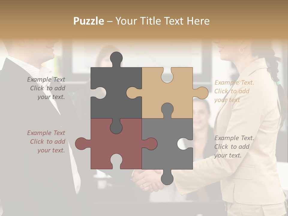 Two People Shaking Hands In Front Of A Group Of People PowerPoint Template