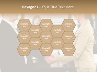 Two People Shaking Hands In Front Of A Group Of People PowerPoint Template