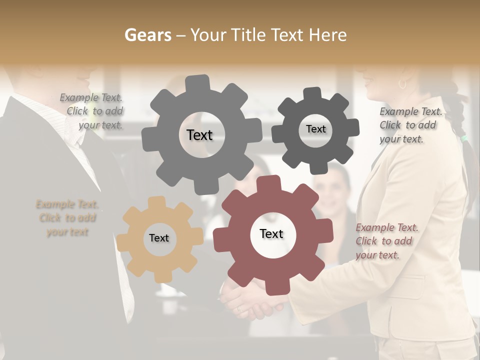 Two People Shaking Hands In Front Of A Group Of People PowerPoint Template