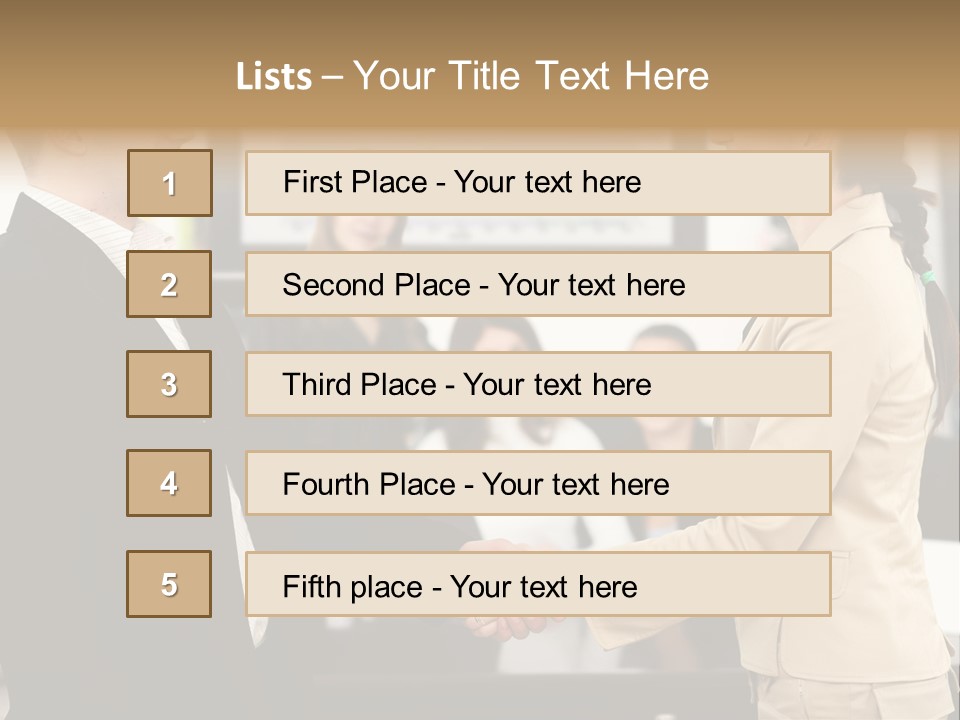 Two People Shaking Hands In Front Of A Group Of People PowerPoint Template