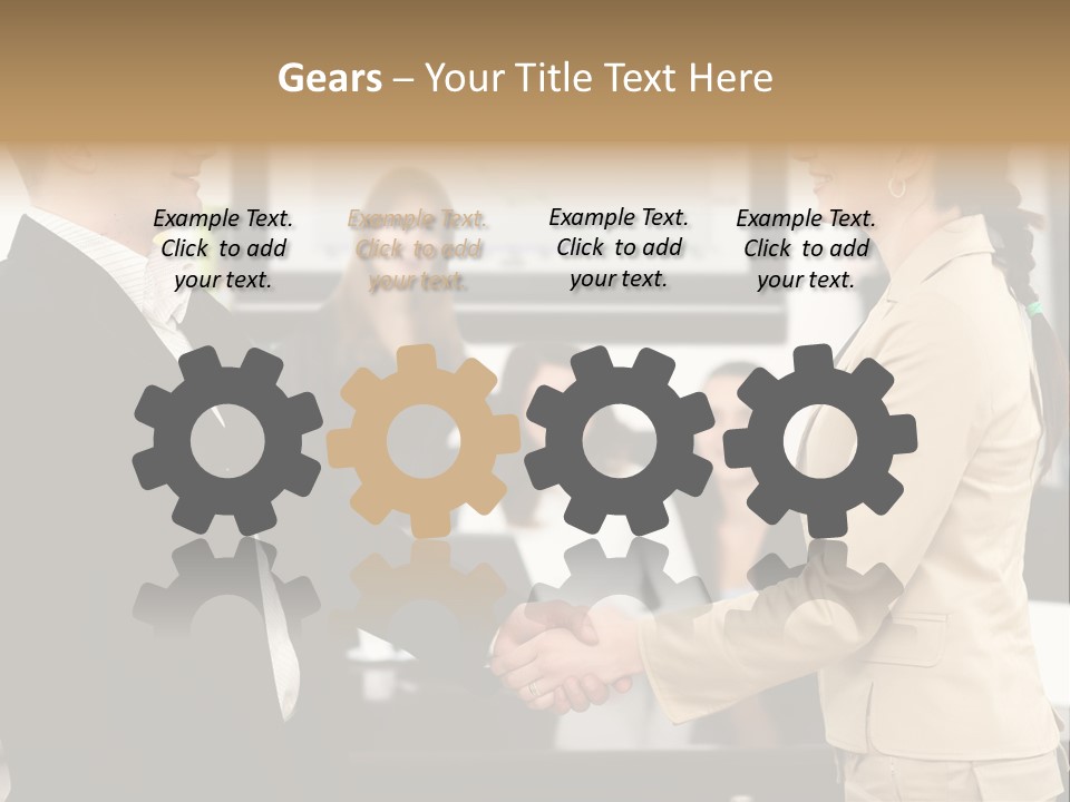 Two People Shaking Hands In Front Of A Group Of People PowerPoint Template