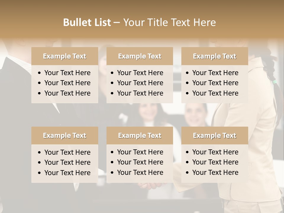 Two People Shaking Hands In Front Of A Group Of People PowerPoint Template
