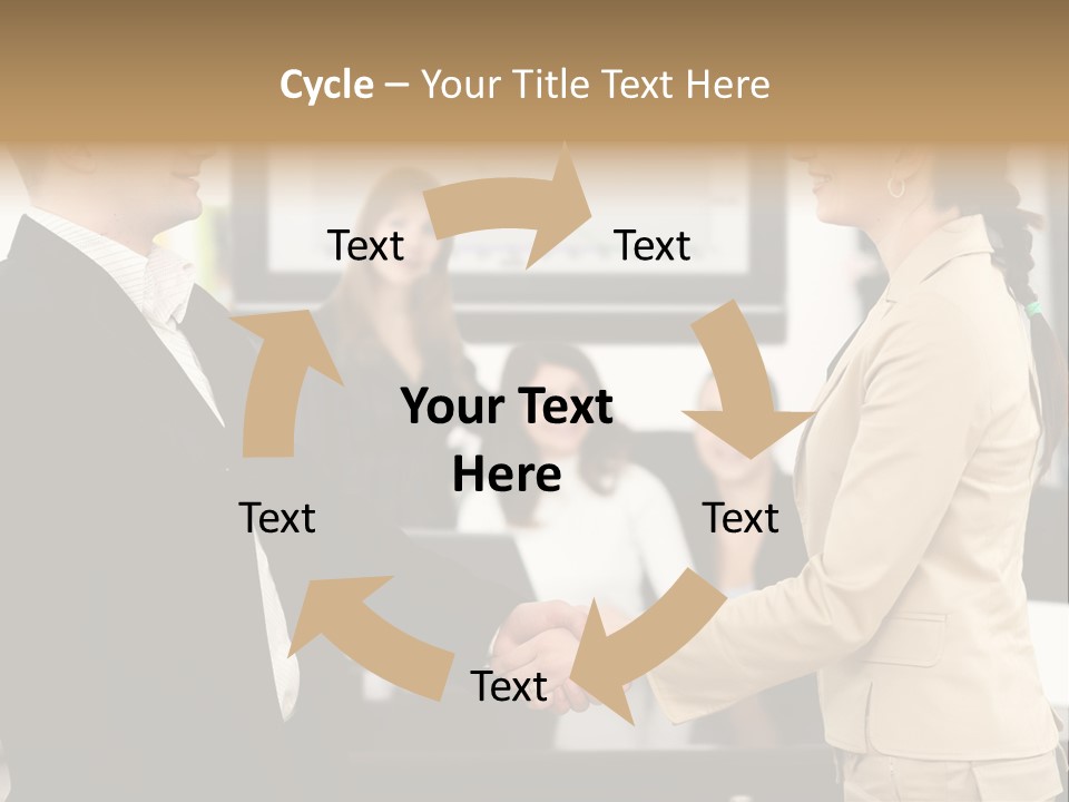 Two People Shaking Hands In Front Of A Group Of People PowerPoint Template
