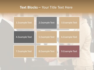 Two People Shaking Hands In Front Of A Group Of People PowerPoint Template