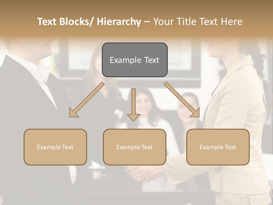 Two People Shaking Hands In Front Of A Group Of People PowerPoint Template
