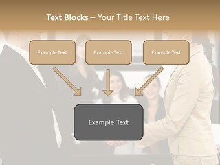 Two People Shaking Hands In Front Of A Group Of People PowerPoint Template