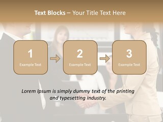 Two People Shaking Hands In Front Of A Group Of People PowerPoint Template