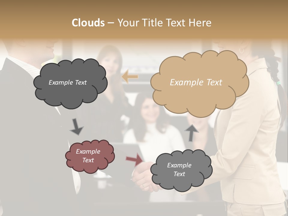 Two People Shaking Hands In Front Of A Group Of People PowerPoint Template