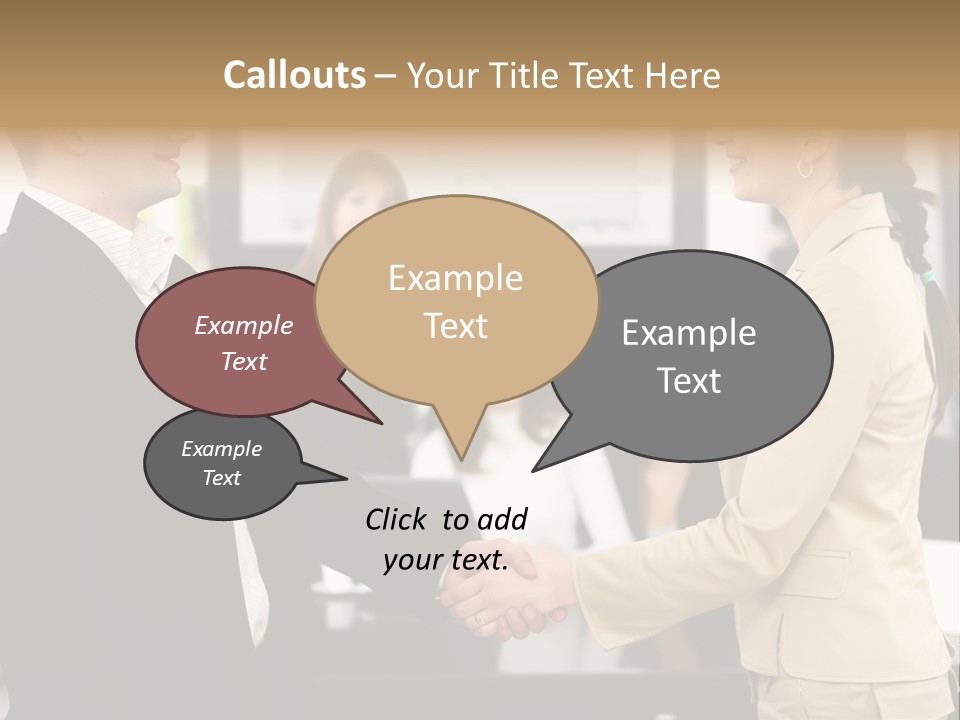 Two People Shaking Hands In Front Of A Group Of People PowerPoint Template