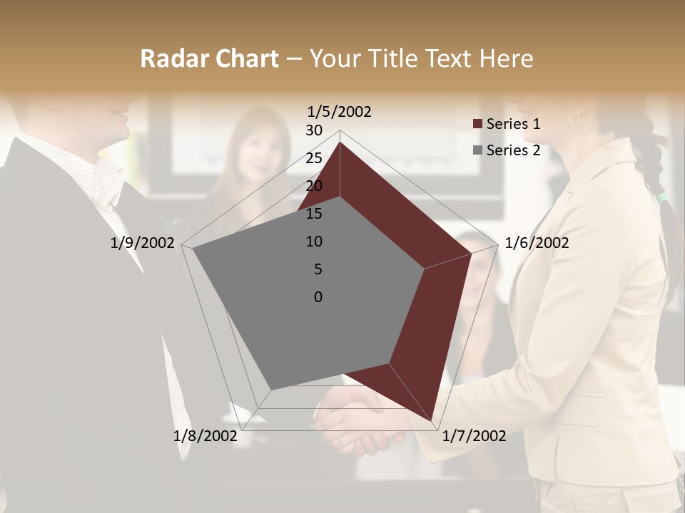 Two People Shaking Hands In Front Of A Group Of People PowerPoint Template