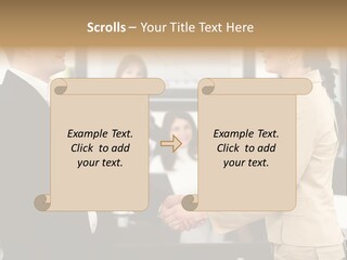 Two People Shaking Hands In Front Of A Group Of People PowerPoint Template
