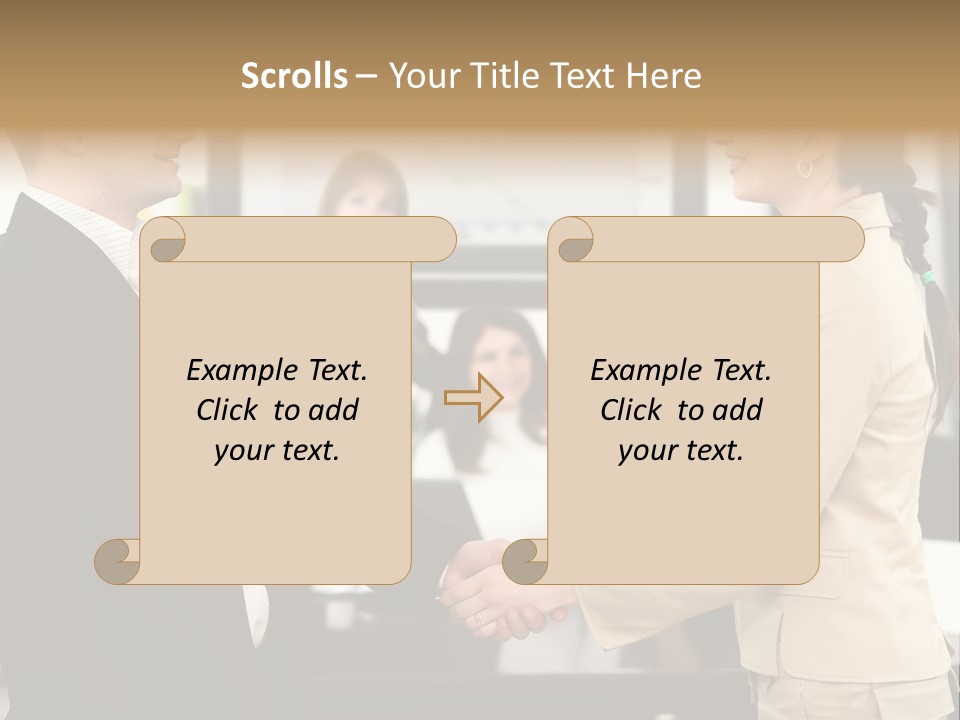 Two People Shaking Hands In Front Of A Group Of People PowerPoint Template