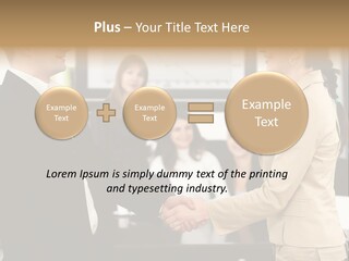 Two People Shaking Hands In Front Of A Group Of People PowerPoint Template
