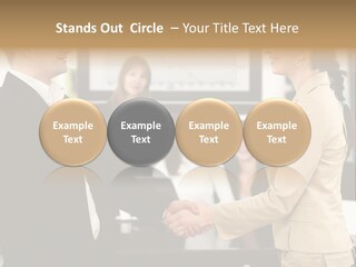 Two People Shaking Hands In Front Of A Group Of People PowerPoint Template