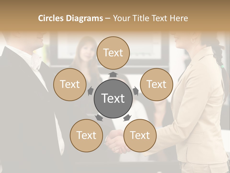 Two People Shaking Hands In Front Of A Group Of People PowerPoint Template