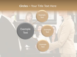 Two People Shaking Hands In Front Of A Group Of People PowerPoint Template