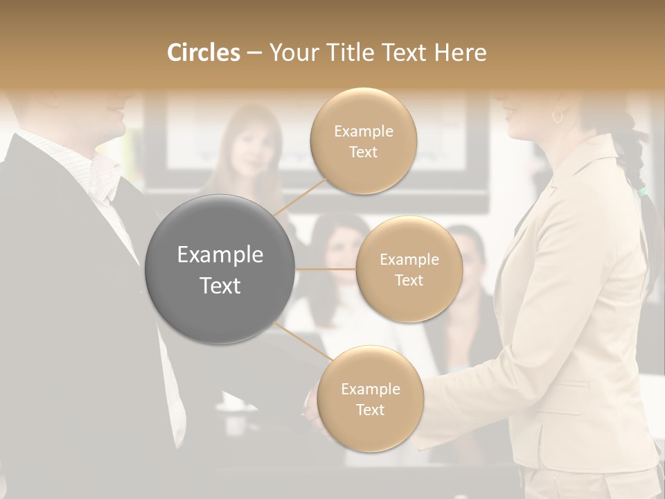 Two People Shaking Hands In Front Of A Group Of People PowerPoint Template