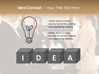 Two People Shaking Hands In Front Of A Group Of People PowerPoint Template