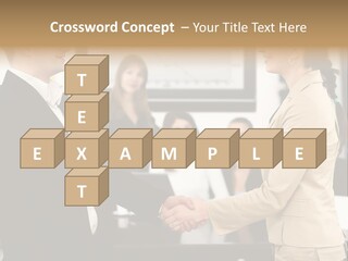 Two People Shaking Hands In Front Of A Group Of People PowerPoint Template