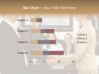 Two People Shaking Hands In Front Of A Group Of People PowerPoint Template