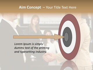 Two People Shaking Hands In Front Of A Group Of People PowerPoint Template