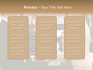 Two People Shaking Hands In Front Of A Group Of People PowerPoint Template