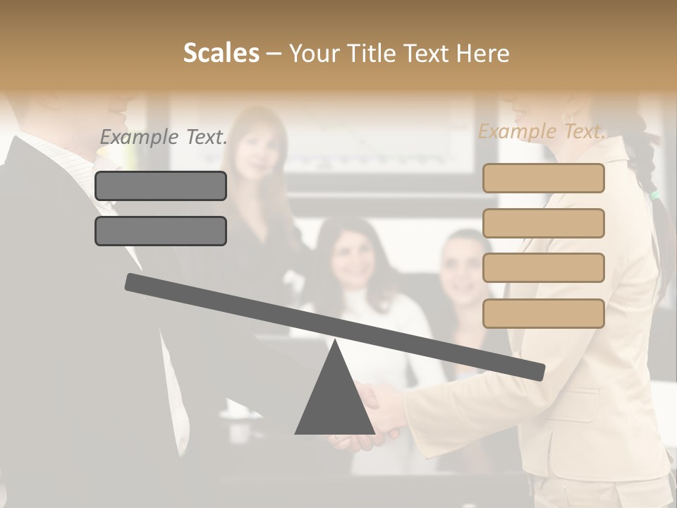 Two People Shaking Hands In Front Of A Group Of People PowerPoint Template