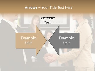 Two People Shaking Hands In Front Of A Group Of People PowerPoint Template