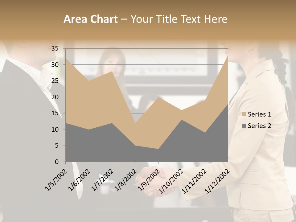 Two People Shaking Hands In Front Of A Group Of People PowerPoint Template