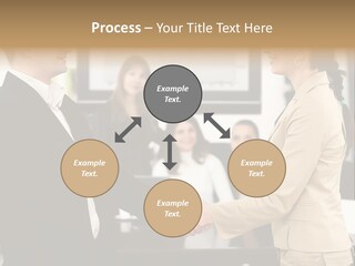 Two People Shaking Hands In Front Of A Group Of People PowerPoint Template