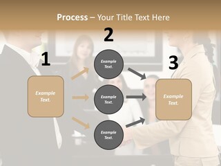 Two People Shaking Hands In Front Of A Group Of People PowerPoint Template